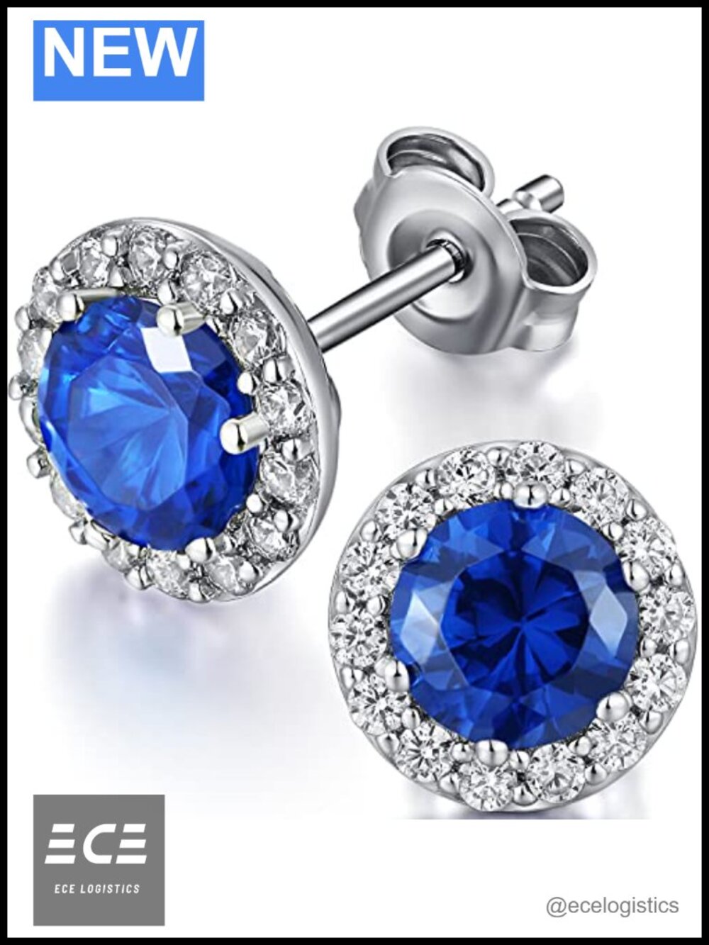 925 Sterling Silver White Gold Plated Halo Stud Earrings with Cubic Zirconia